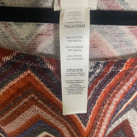 Chicos Aztek Chevron Poncho Top S/M Boxy Cotton Blend Bat Wing Blouse Pullover - Picture 5 of 10